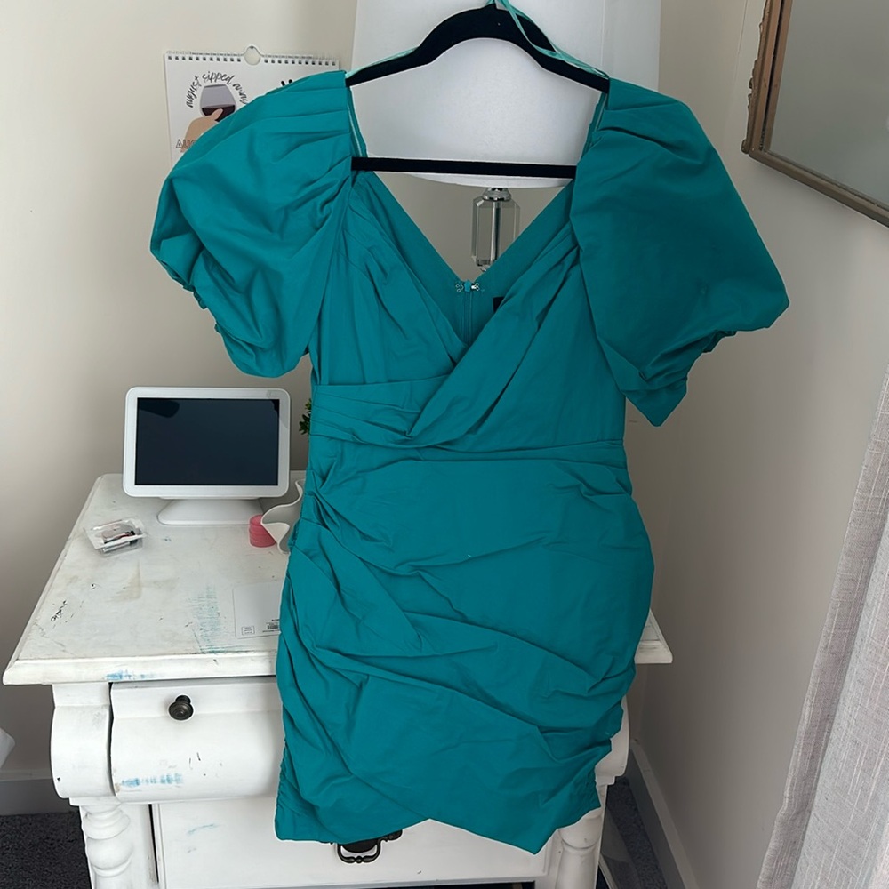 DOBE teal fitted mini dress